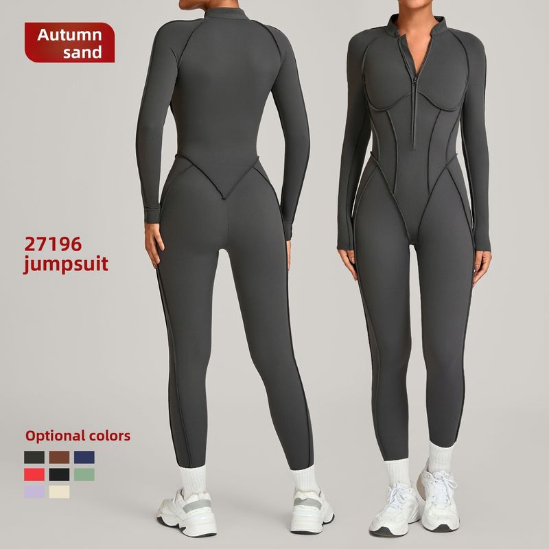 European And American Winter Stand Collar Jumpsuit Half Zipper One-piece Fitness For Women High-intensity Exercise Yoga_voghion.com