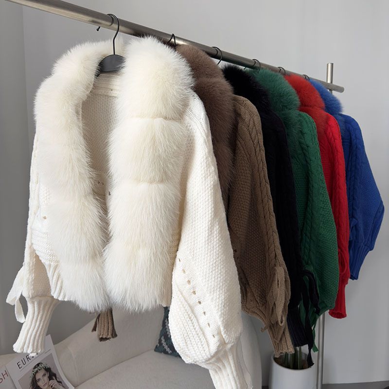 Damenbekleidung 2024 Frühling Damenoberteile High-End-Frühling Echtfuchspelz vorne Strickjacke Gestrickte Damen Frühling und Herbst Klein_voghion.com