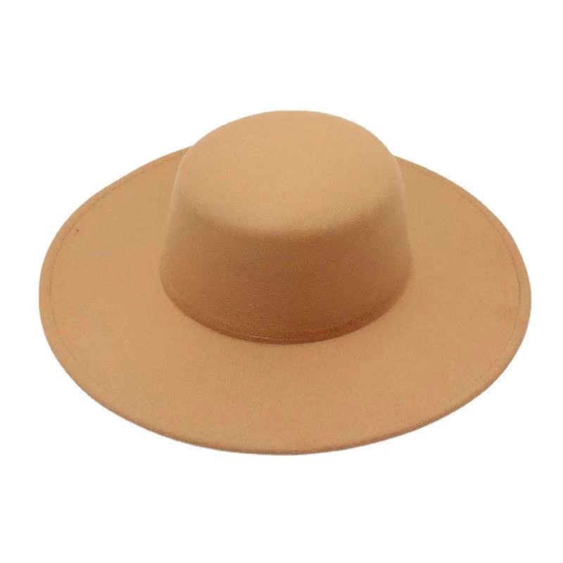 Chapeau haut-de-forme en laine à dessus plat, design automne-hiver 2025, chapeau polyvalent en feutre à large bord, style Hepburn français_voghion.com