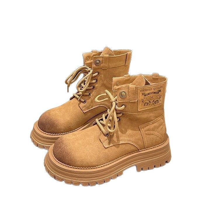 Martin Short For Women 2025 Autumn Winter New Thick Sole Height Increaing Non-Slip Suede Britih Style Yellow Work_voghion.com