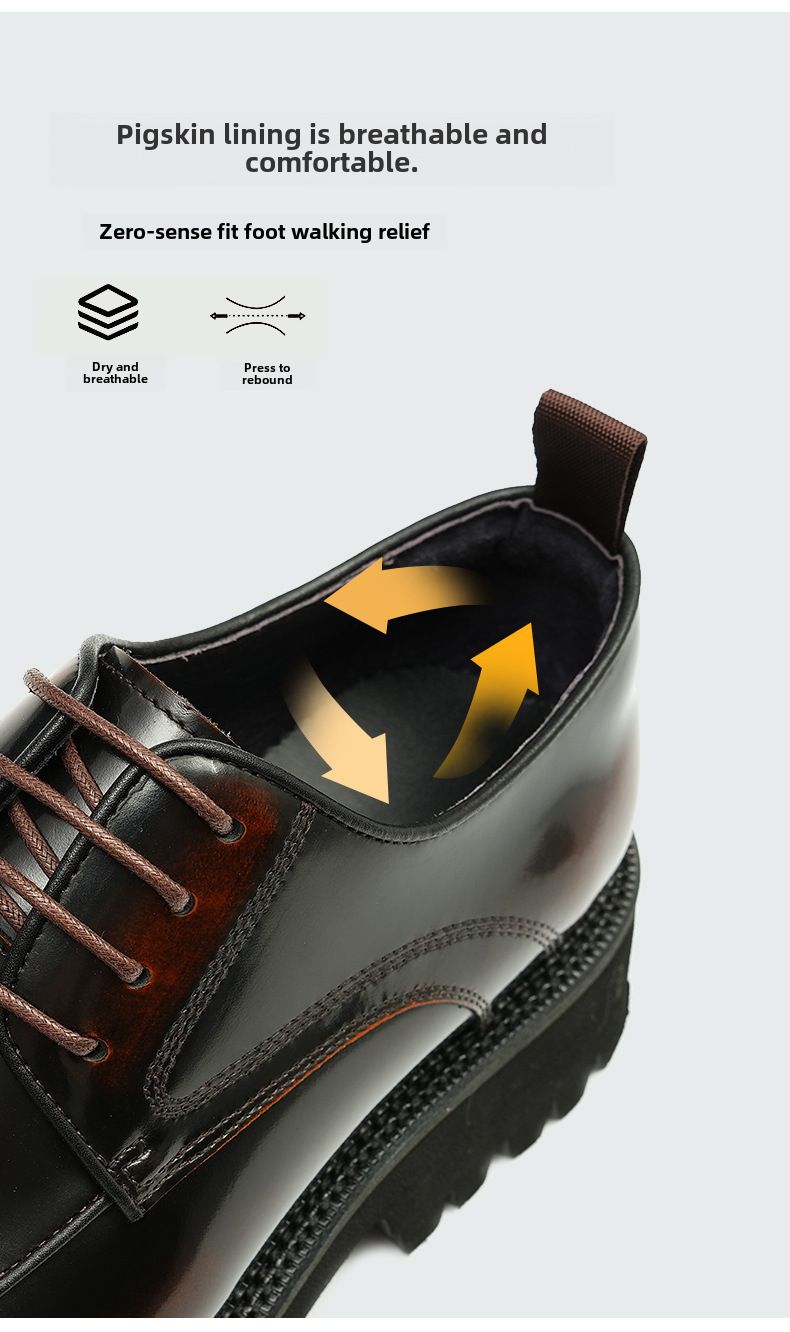 Derby en cuir brillant à semelles épaisses et bout carré pour homme, style décontracté, style business, augmentant la taille, Guangzhou_voghion.com
