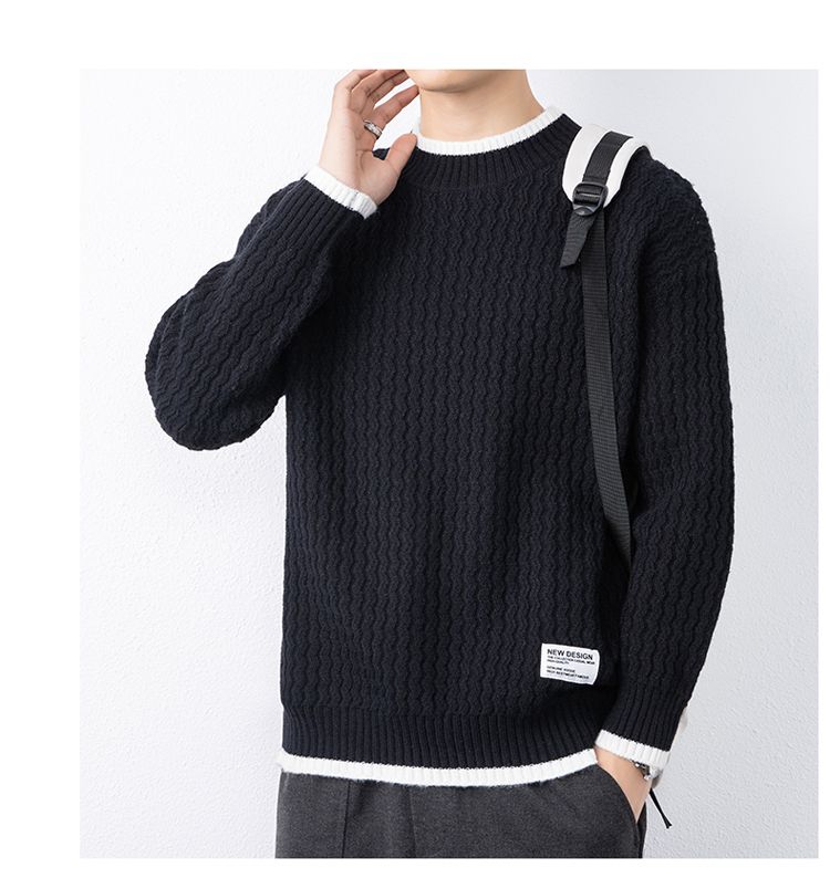 Langarm Herren Herbst Winter Neuer Jugend Strickpullover Trendy Loose Vielseitiges Basishemd_voghion.com