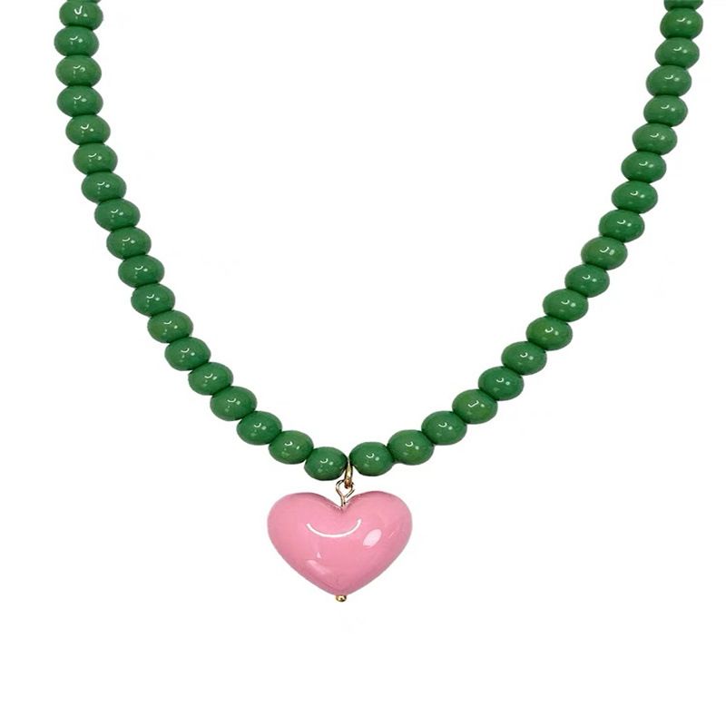 Collar con colgante de corazón de melocotón en forma de perla rosa, blanco y rojo, listo para usar, joyería para niñas y mujeres._voghion.com