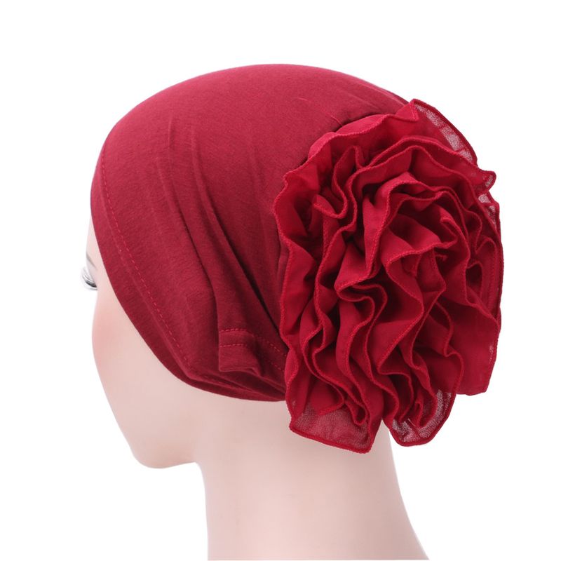 Damehatter utenrikshandel ny stil ensfarget muslimsk chiffonghatt med stor blomsterprint Baotou-hatt arabisk hodeskjerfhatt på lager_voghion.com