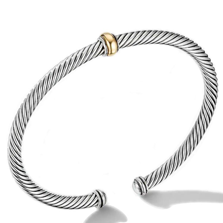 Pulsera de acero inoxidable con cuerda de alambre de acero de titanio y dos colores abiertos_voghion.com