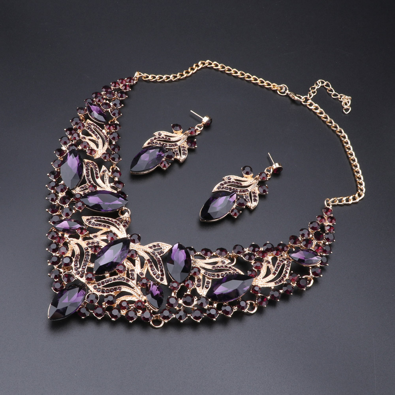 Muoti Teardrop tekojalokivi Crystal Choker kaulakoru naisille Statement kaulus kaulakorut korvakoru hääjuhla korusetit_voghion.com