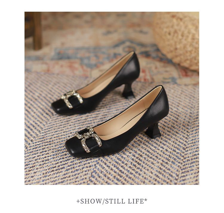 6388-3 Stiletto con punta quadrata in stile francese 2025 Primavera Autunno Nuove comode fibbie in metallo Tacchi alti alla moda per le donne_voghion.com