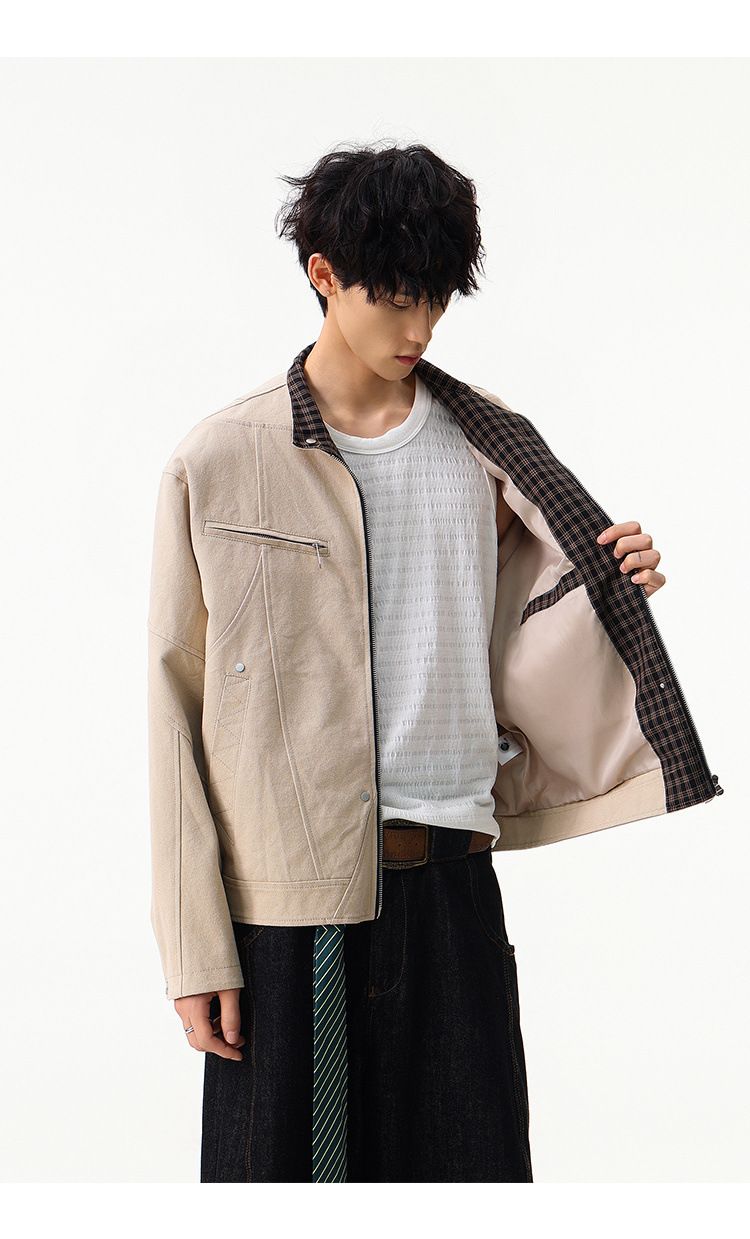 Eon Modish 25 Autunno Nuovo Stile Americano Semplice Patchwork Giacca Cappotto Largo_voghion.com