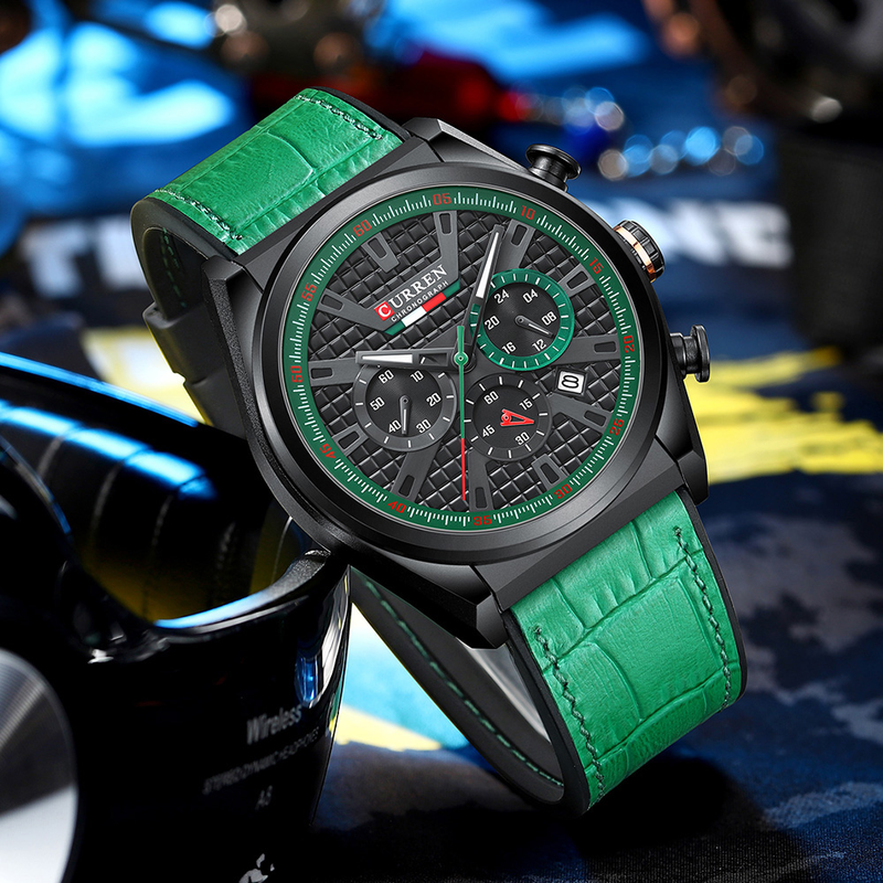 Herrenarmbanduhr, klassischer Sport-Chronograph, Zifferblätter, Quarz, Lederarmband für Männer_voghion.com