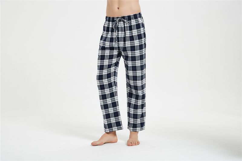 Underwear & Sleepwears Winter Flannel Sleep Pants - Soft Cotton Lounge Pajama Bottoms With Elastic Waist, Warm & Comfortable, Blue Checkered (S-XXL)_voghion.com