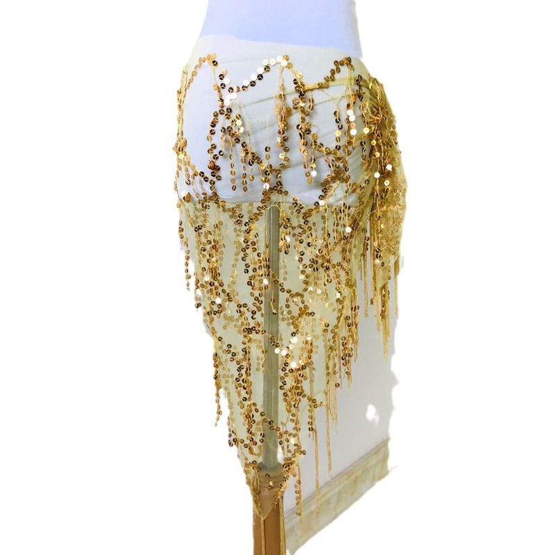 Halloween Bauchkette Pailletten Quaste Dreieck Tanz Performance Hüfttuch Anfänger Praxis Taillengürtel_voghion.com