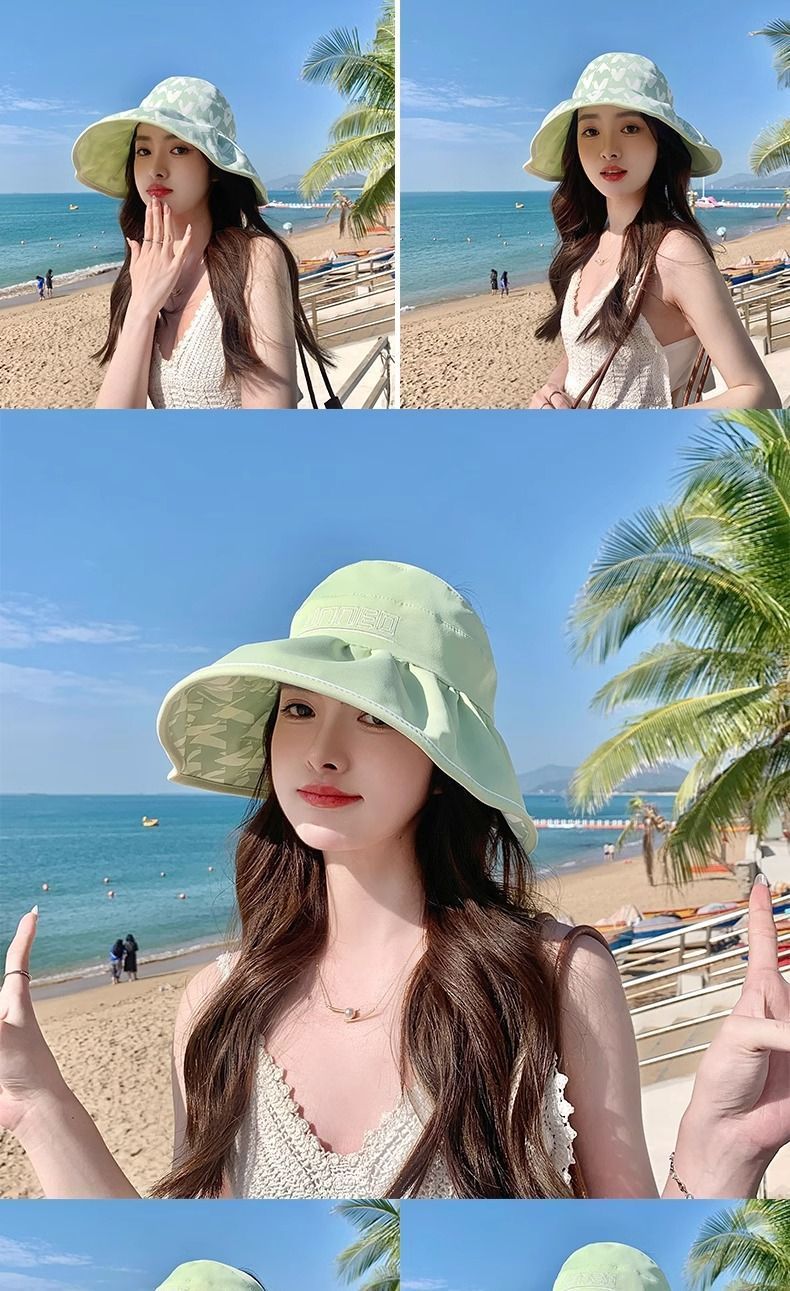 Cappello da sole pieghevole con protezione solare, con parte superiore vuota, da donna, estivo, per vacanze al mare, da annodare a coda di cavallo_voghion.com