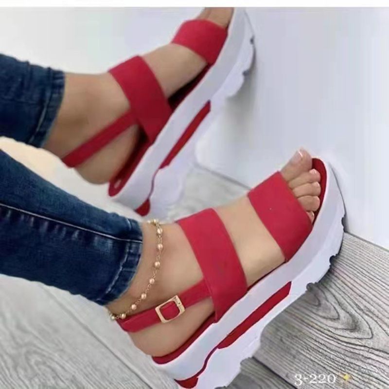 Plus Size Women's Shoes 2023 Summer New One-Strap British Style Thick Sole Wedge Peep Toe Casual Sandals For Women_voghion.com
