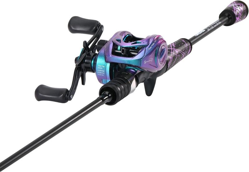 Combo de pesca de lubina, carrete colorido, carrete giratorio y caña de pescar Baitcasting con mango de superpolímero._voghion.com