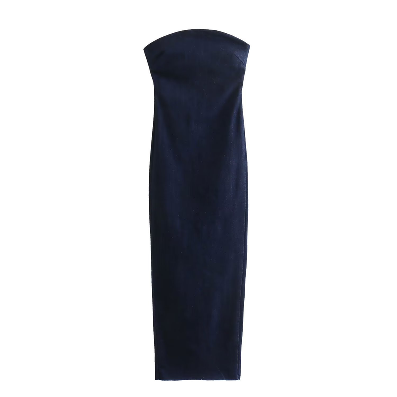 novo estilo de vestido jeans com zíper traseiro e envolto no peito para mulheres_voghion.com