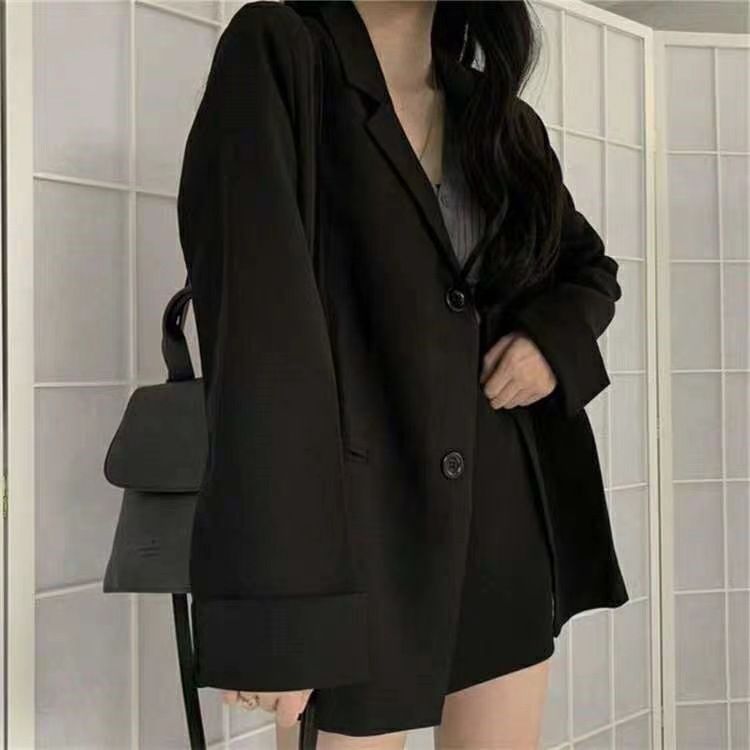 Elegante giacca oversize in tweed con texture 3D nera, cappotto lungo e rilassato da lavoro e weekend, blazer monopetto in poliestere per studenti da ufficio_voghion.com