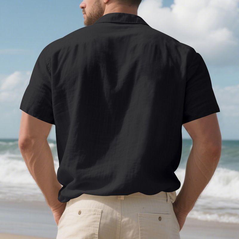 Herren Sommerhemd, amerikanisch, locker, Strand, atmungsaktiv, lässig, Leinen, mehrere Taschen, geknöpft, Arbeitskleidung, kurzärmelig_voghion.com