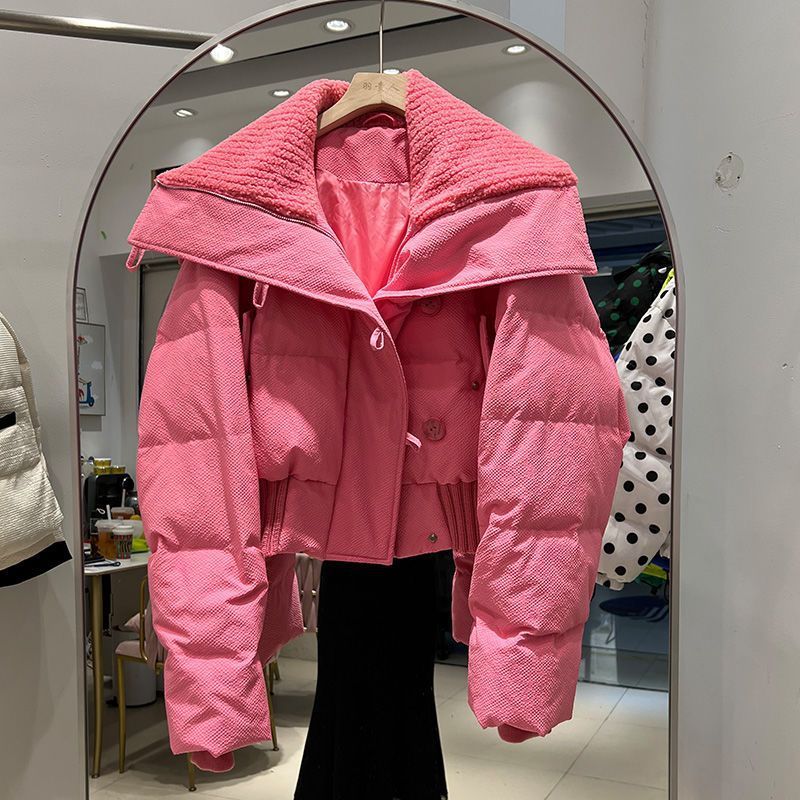 Kurze Pufferjacke für Damen – Übergroßer Wintermantel mit hohem Kragen (Pink/Schwarz/Creme/Khaki, S-L)_voghion.com