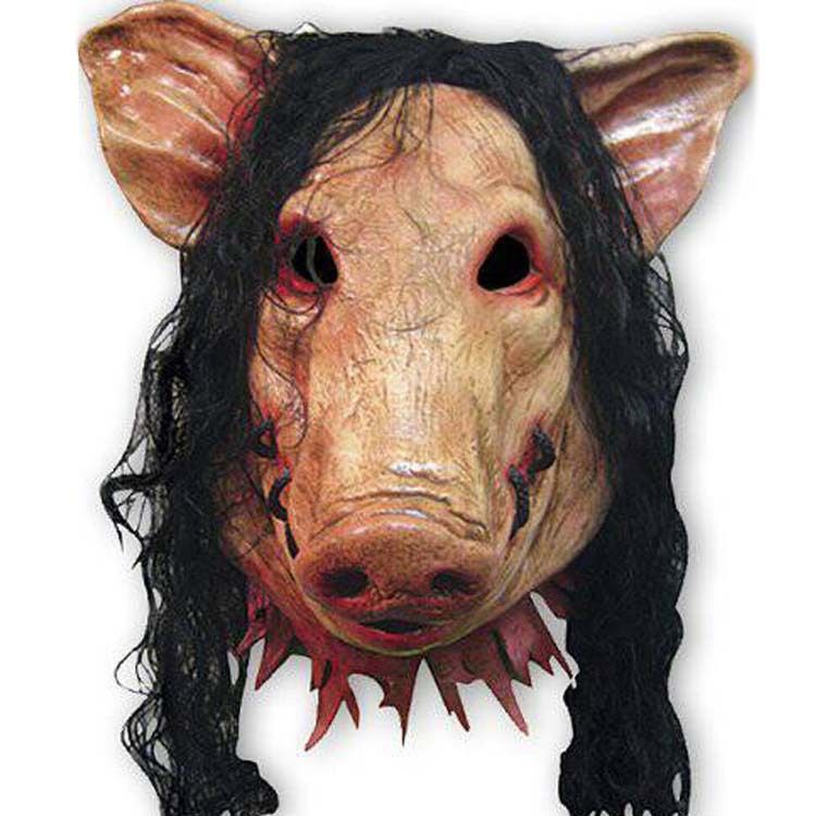 Halloween Saw 3 Eight With Hair Pig Head Prank Horror Mask_voghion.com