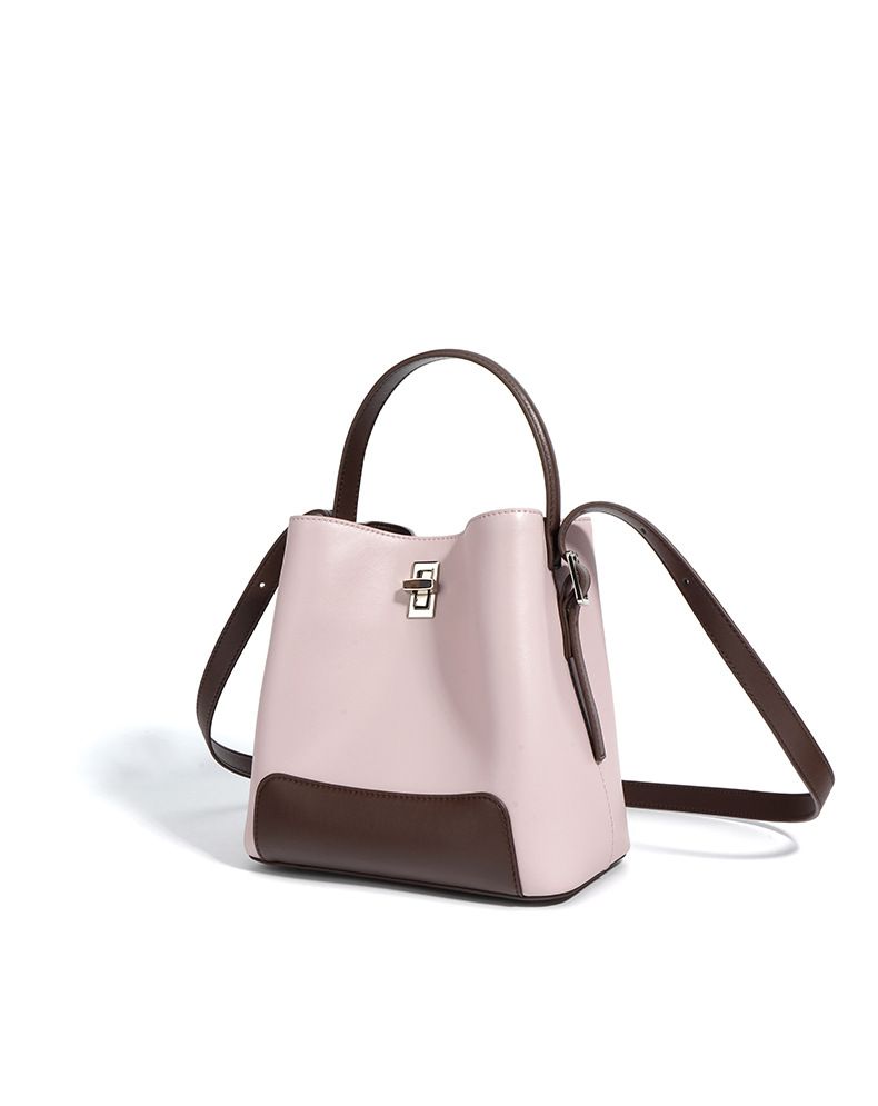 New contrast color ladies handbag, spring and summer new leather handbag, multifunctional shoulder crossbody bucket bag,_voghion.com