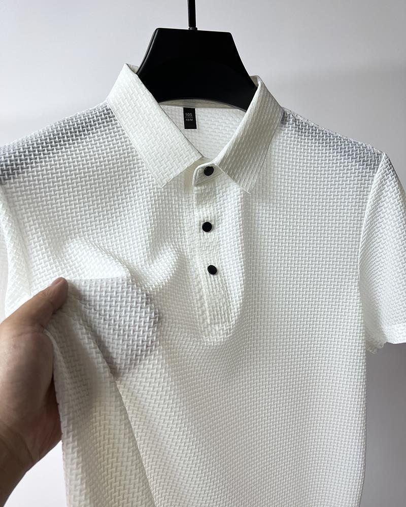Hoogwaardig kort T-shirt van ijszijde van mesh voor overhemdkraag, zomers effen nieuw glijdend poloshirt, heren met halve mouwen_voghion.com