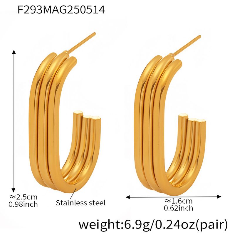 Square Sugar Geometric Stainless Steel Three-layer Earrings With Feminine Temperament, Exquisite And Atmospheric, Simple Earrings_voghion.com