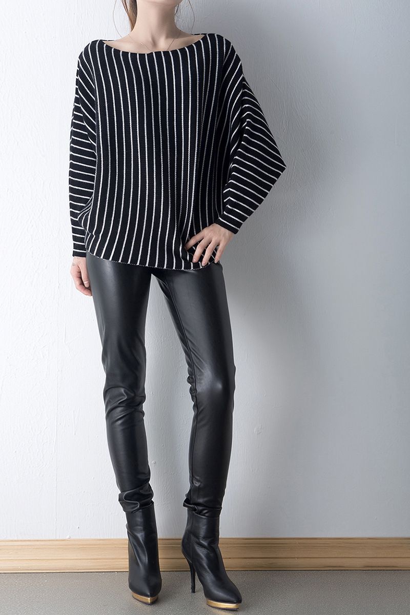 ragazza Autunno Inverno Nuovo Maglione a pipistrello a righe verticali da donna Top DJ-9990 Moda_voghion.com