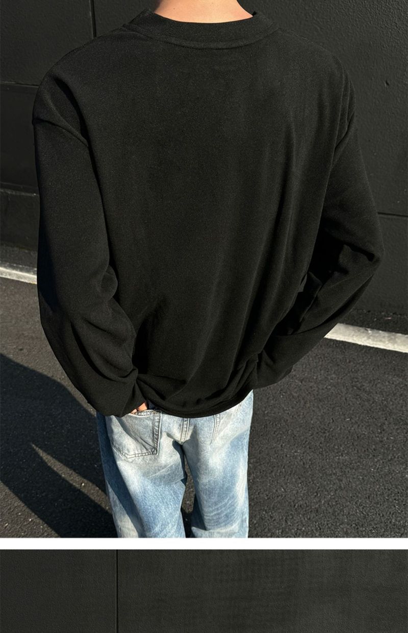 boy Boy Autumn Winter De Velvet V-Neck Sweatshirt Warm Inner Layer Base Shirt Long Sleeve T-Shirt Top Trendy Men's Cool Fashion_voghion.com