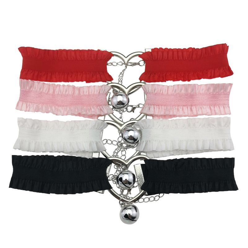 Collana girocollo elastica plissettata con cuore ondulato in pizzo dolce e sexy, stile europeo e americano_voghion.com