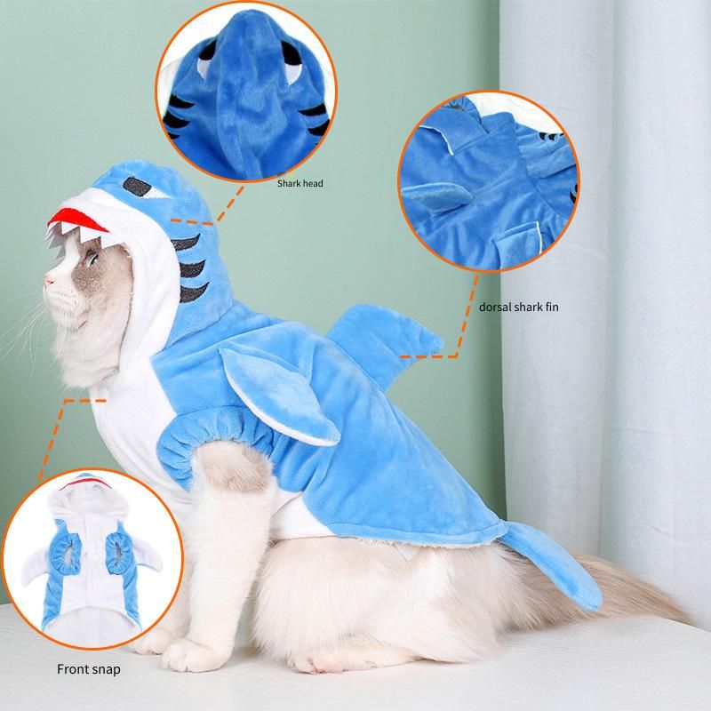 1pc Pet Products Shark Pet Clothes Winter And Autumn Warmth Halloween Universal Dog Clothes Cat Clothes Cat Supplies Blue_voghion.com