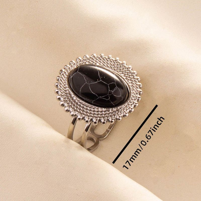 2025 Nieuwe aankomsten 1 stuk Boho Turquoise roestvrij staal zwarte steen zilverkleur verstelbare vrouwen etnische ring Boheemse sieraden cadeau geen vervaging_voghion.com