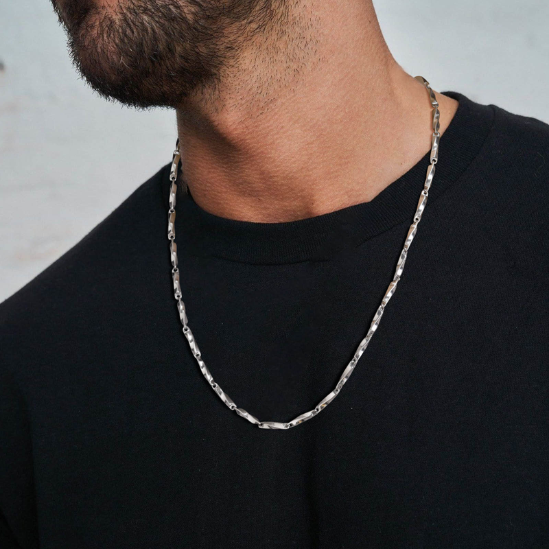 Colliers à chaîne Mobius QSZB pour hommes, collier à maillons torsadés de 4 mm, collier géométrique pour garçon de couleur argent qui ne se décolore jamais_voghion.com