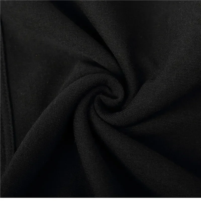 Moletom masculino preto casual estilo francês com capuz, ideal para primavera/outono, confortável para atividades ao ar livre, com estampa e tecido respirável._voghion.com