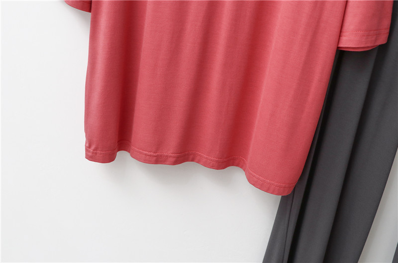 Women's clothing thin modal ladies pajamas women short-sleeved trousers V-neck loose pullover home clothes suit_voghion.com