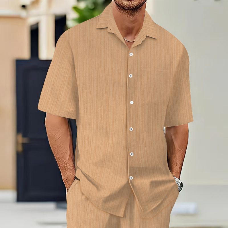 Camicia con abbottonatura singola, casual, estiva, ampia, a maniche corte, da uomo_voghion.com