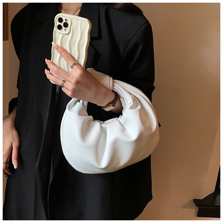 Borsa piccola nuvola pieghettata dal design di nicchia borsa casual in morbida pelle da donna 2024 nuova piccola borsa rotonda in stile straniero_voghion.com