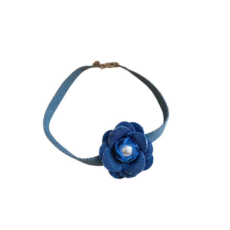 Mild og søt denimblomst perle nisje choker temperament, halskjede, lett luksus, eksklusivt tilbehør_voghion.com