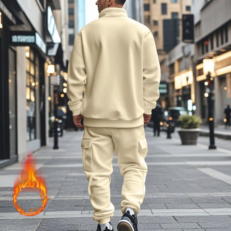 Fleecegefüttertes Sweatshirt-Set mit Viertelreißverschluss für Herren – Slim Fit Thermo-Jogging-Outfit für Herbst und Winter_voghion.com