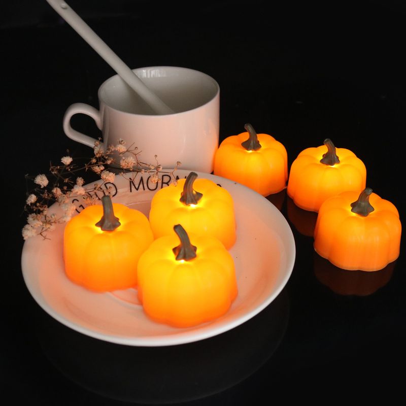 Halloween LED Pumpkin Lantern Set - 12pcs Battery-Operated Flameless Candles, Flickering Warm White Glow, Spooky Decor For Party, Porch & Indoor_voghion.com