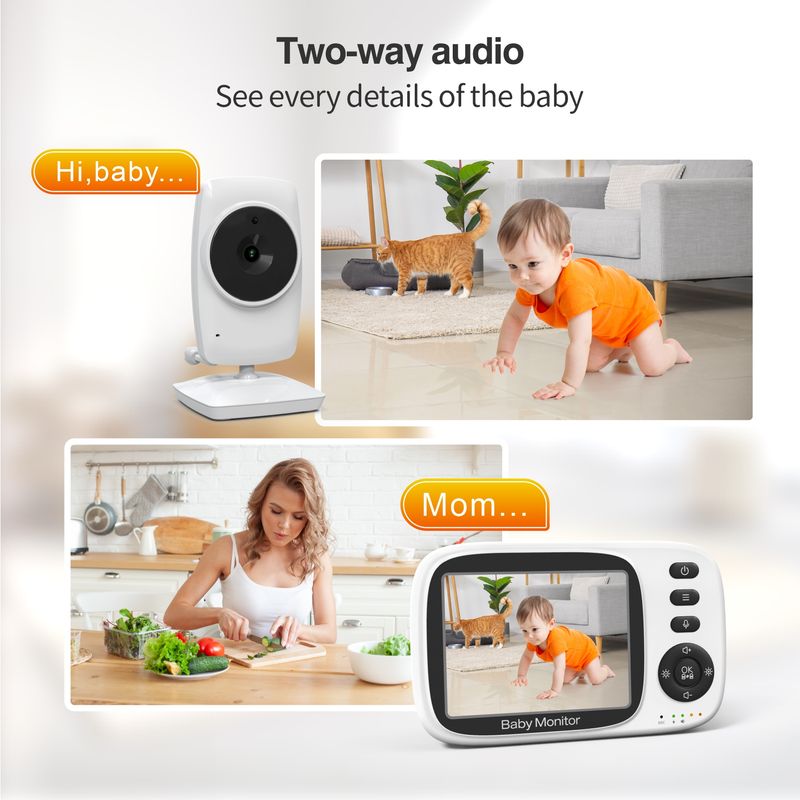 Monitor de bebé con video inalámbrico BabyStar de 3,2 pulgadas con canciones de cuna, visión nocturna automática, intercomunicador bidireccional, monitoreo de temperatura_voghion.com