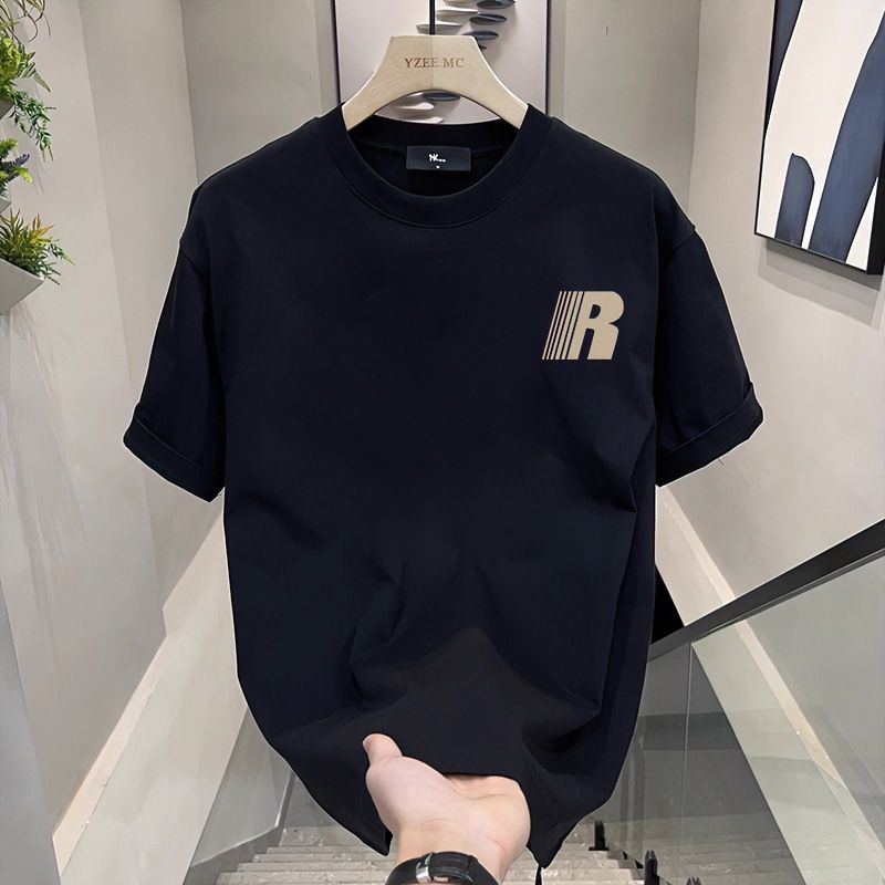 T Shirt Trendy Marka Yüksek Son Kısa Kollu Erkek Yaz 2025 Yeni Ins Gevşek Ağır Yuvarlak Yaka Saf Pamuk Yakışıklı Üst T Shirt_voghion.com