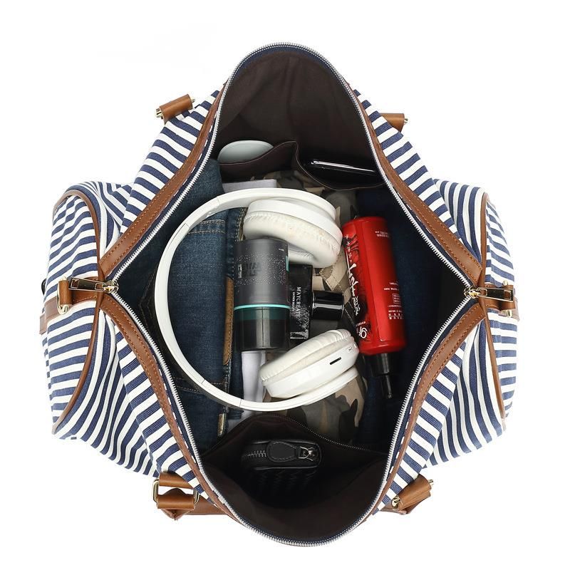 Nuovo zaino a tracolla in tela a righe da viaggio all'aperto, borsa a tracolla casual alla moda di grande capacità_voghion.com