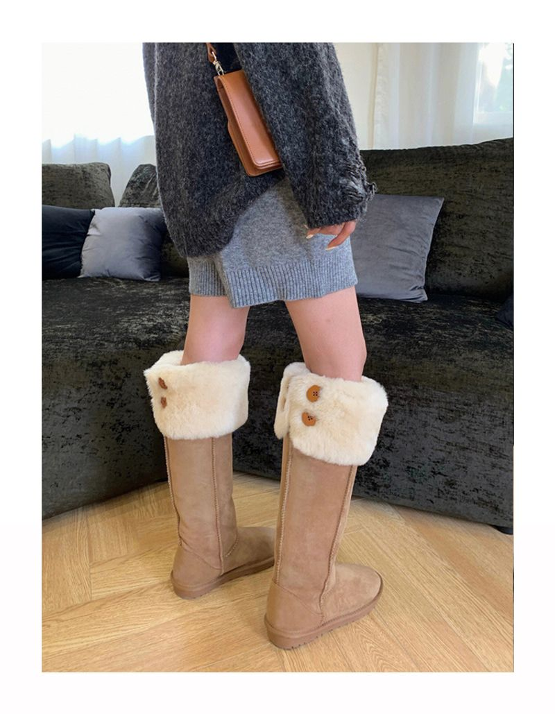 P92023 Autumn Winter New Korean Style Mid-calf Warm Snow Boots with Veet and Thickened Buttons, Versatile Plush Women's_voghion.com