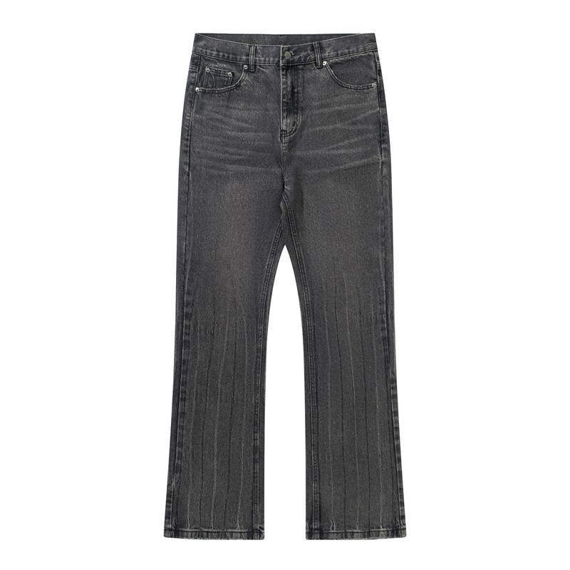 Herrkläder Nisch Tvättade Skadade Gamla Utsvängda Denim Casual Byxor Utsvängda Jeans Med Hål_voghion.com