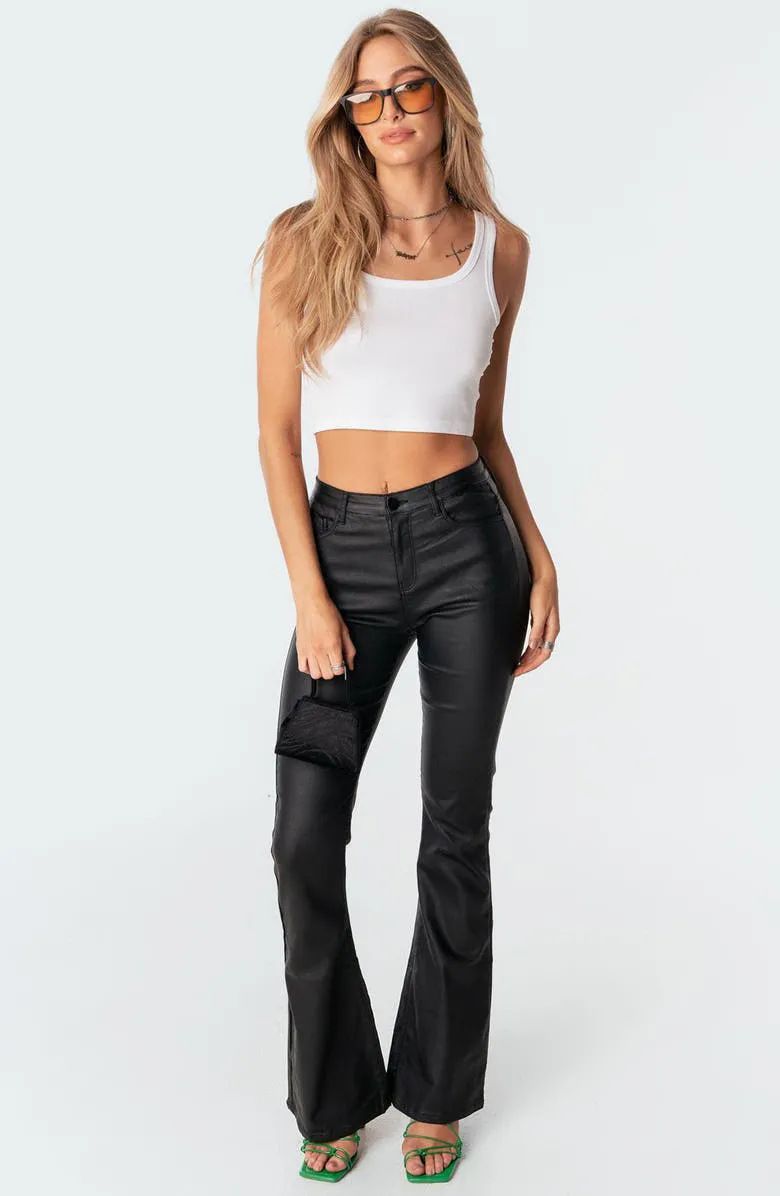High Waist Flared Leather Pants - Stretchy Faux Leather Bell Bottoms For Women, Slim Fit & Breathable, Trendy Rocker Style_voghion.com
