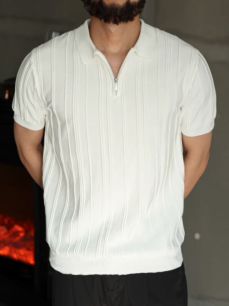 Herrenbekleidung dringend empfohlen! Neue Version des hochwertigen Poloshirts aus Eisseide mit Reißverschluss für Herren, kurzärmelig, für den Sommer, gestrickt, dünn_voghion.com