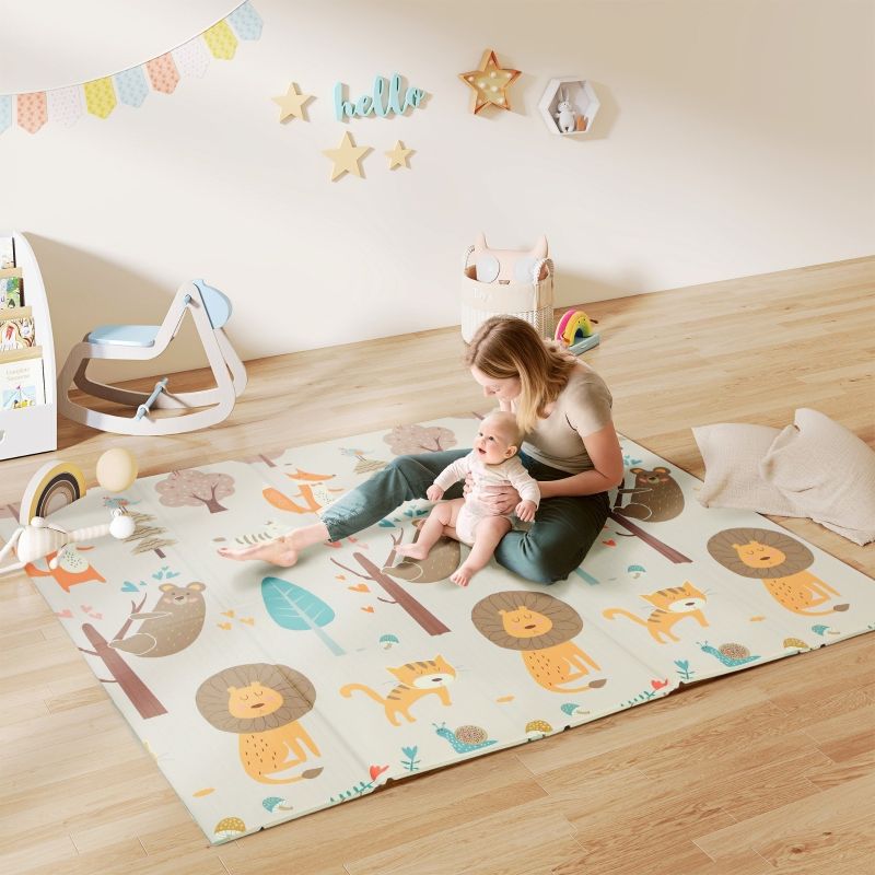 Baby-Spielmatte 196x176 Cm, Faltbar, Doppelseitig, Mehrfarbig, Krabbelunterlage_voghion.com