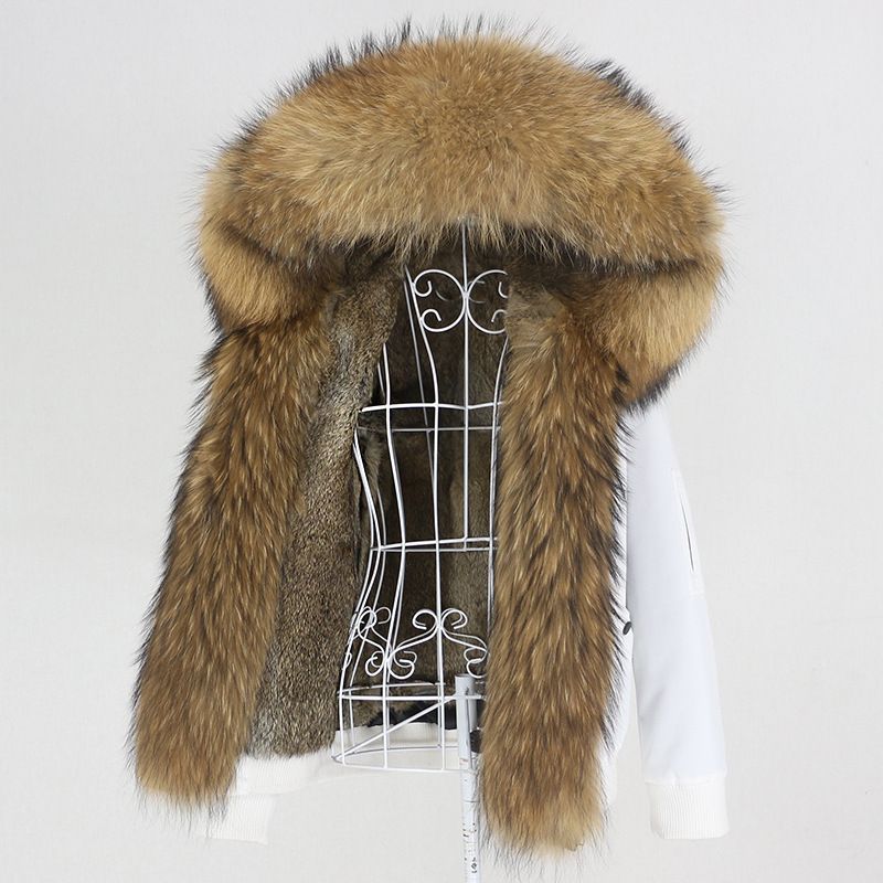 Damenbekleidung Parka im neuen Stil mit dickem Kaninchenfellfutter, abnehmbarem Kragen aus echtem Fuchspelz, Jacke, Pelzmantel für Damen_voghion.com