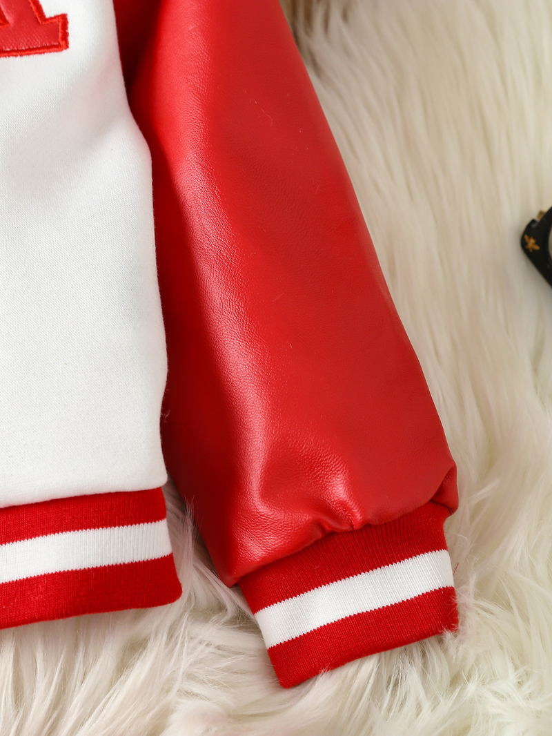 Nuovo set di abbigliamento per bambini in pelle PU per ragazza, set alla moda in due pezzi per bambini piccoli e medi, baseball_voghion.com