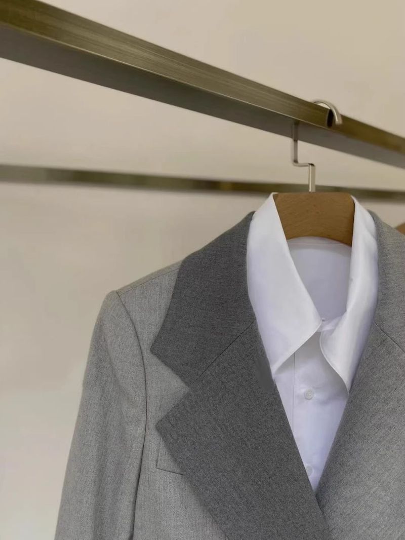 Conjunto de blazer profissional e calça de perna larga para mulheres - Roupa confortável para escritório e casual (blazer cinza / blazer e calça cinza, P/M/G/GG)_voghion.com